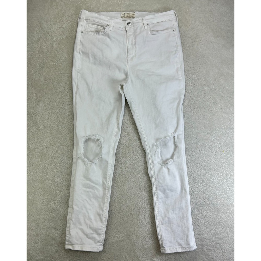 Free People Skinny Jeans Womens 32 White Distressed Ripped Denim High Rise